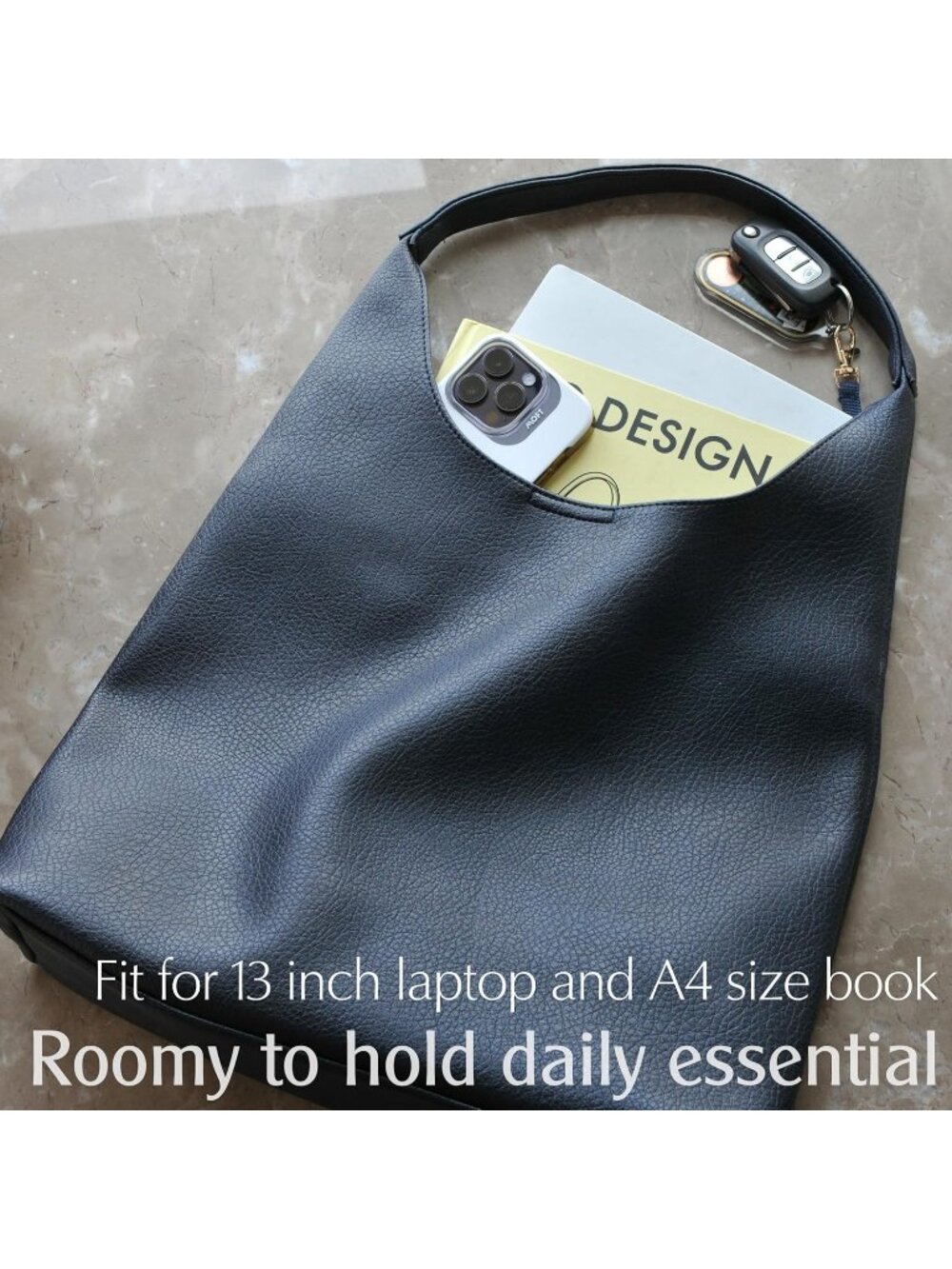 👜Women's Navy Blue Vegan Leather Hobo Bags Slouchy Shoulder Handbag Purse Soft - Picture 6 of 7